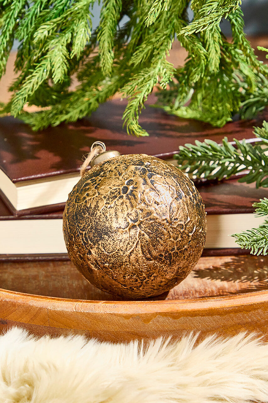 4" Faux Leather Metallic Ball Ornament Rustic Holiday Decor Accent