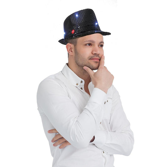 Fedora Hat W. LED Lights - Black