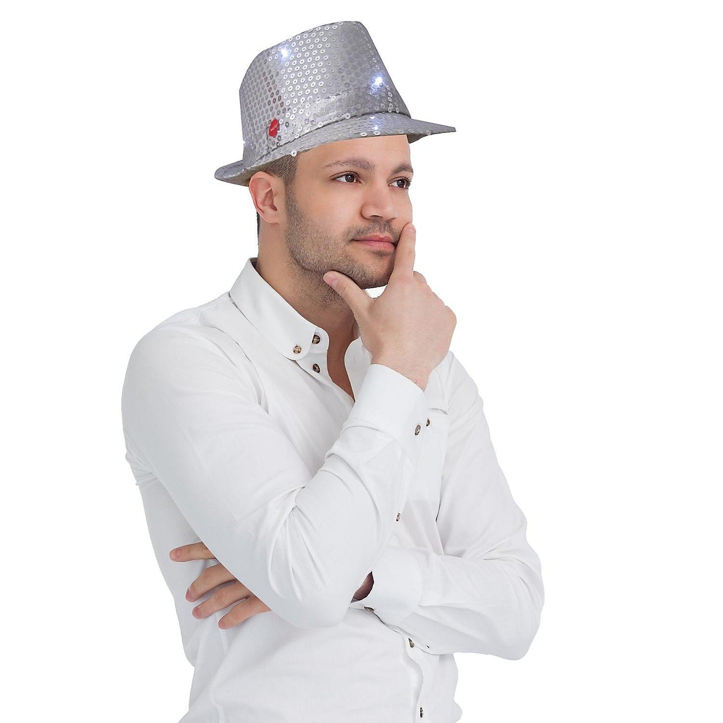 Fedora Hat W. LED Lights - Silver
