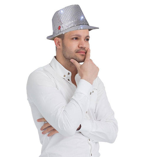 Fedora Hat W. LED Lights - Silver