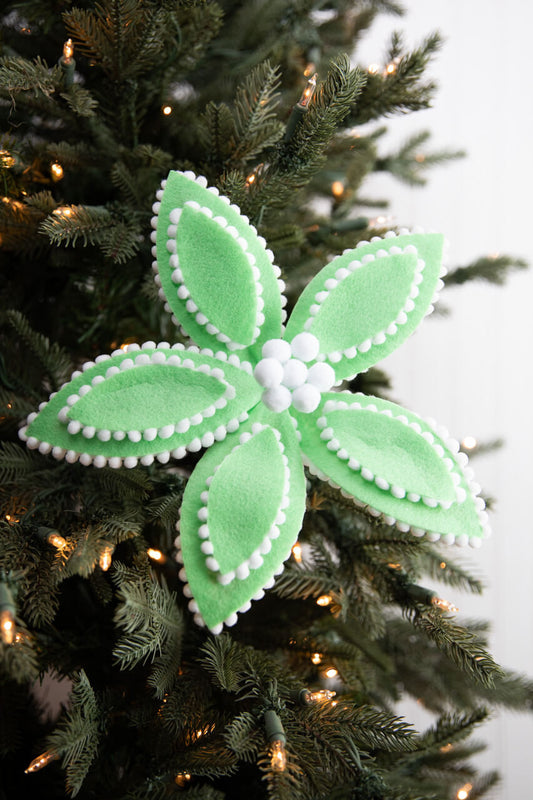 22” x 11" Frozen Green Poinsettia Stem for Elegant Winter Decor