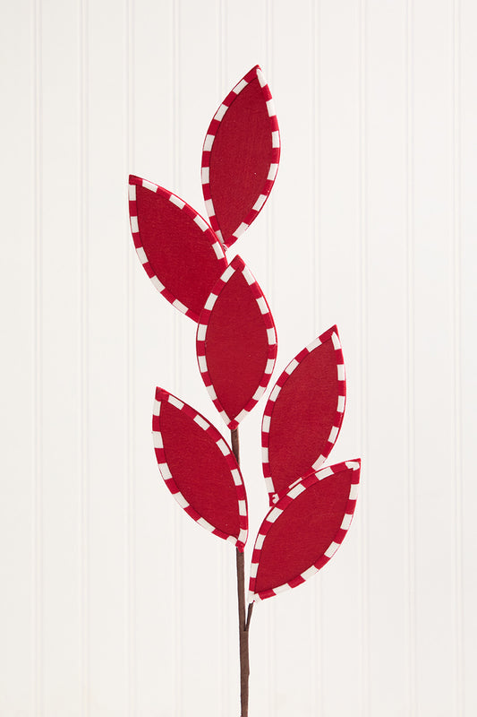 25? Red Felt Leaf Spray with Peppermint Edge Holiday Leaf Accent Spray