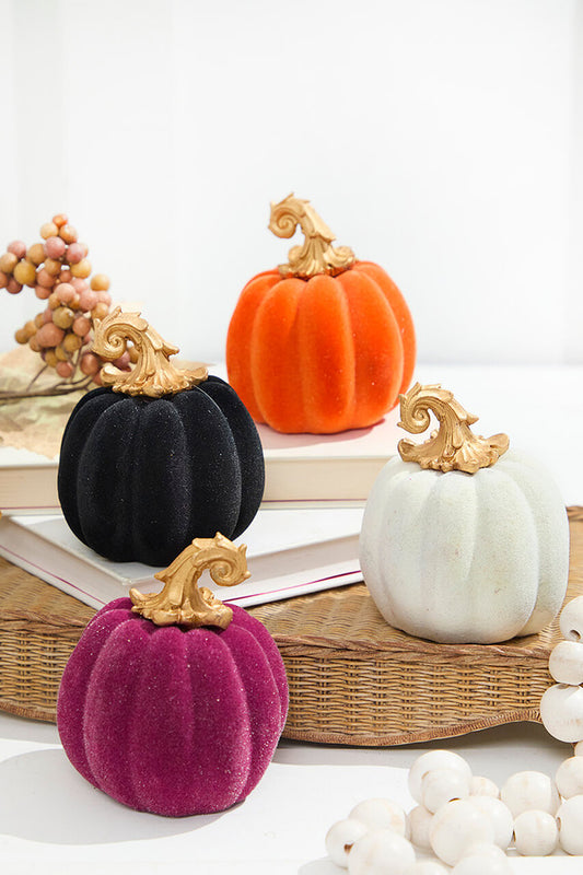 4.1 Colorful Flocked Pumpkin Velvet Fall & Halloween Table Decoration