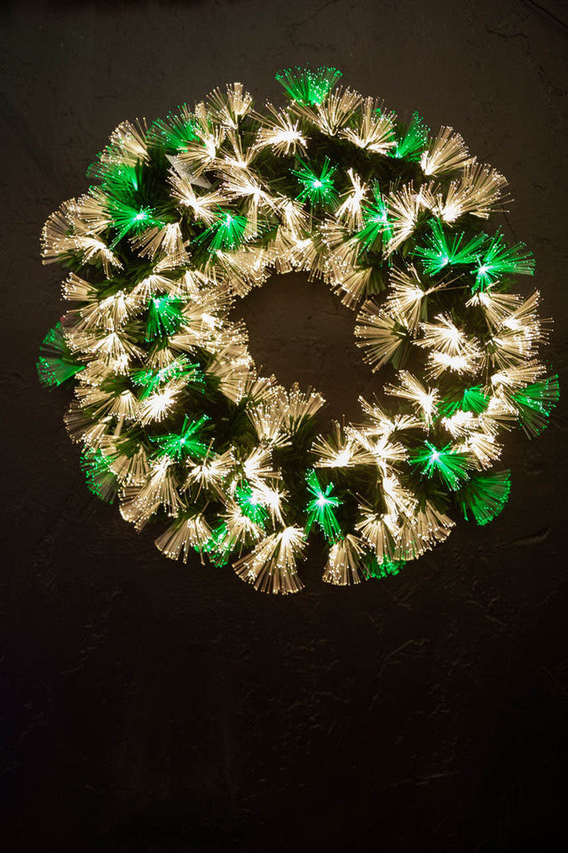 24" Fiber Optic Wreath Multicolor & White Lighted Holiday Wreath with Built-In Effects