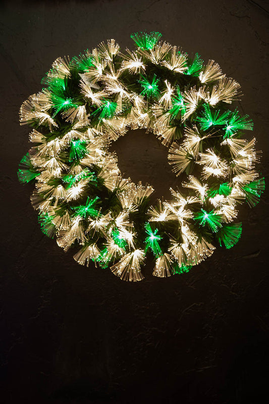 24" Fiber Optic Wreath Multicolor & White Lighted Holiday Wreath with Built-In Effects