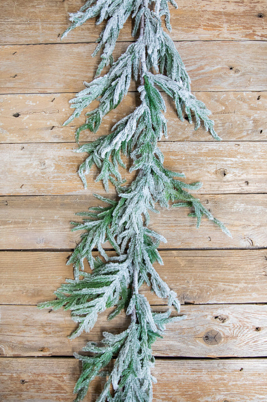 60” Real-Touch Flocked Norfolk Garland for Snowy Holiday and Winter Decor