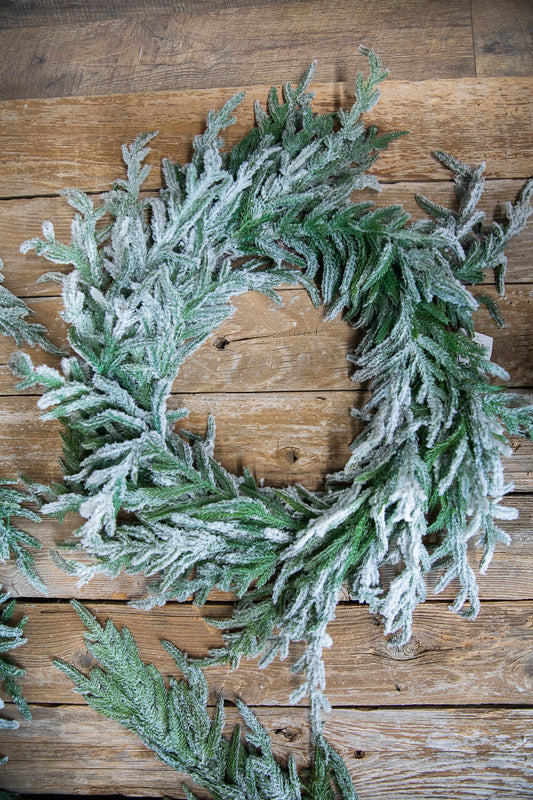 24” Real Touch Flocked Norfolk Wreath for Snowy Holiday and Winter Door Decor