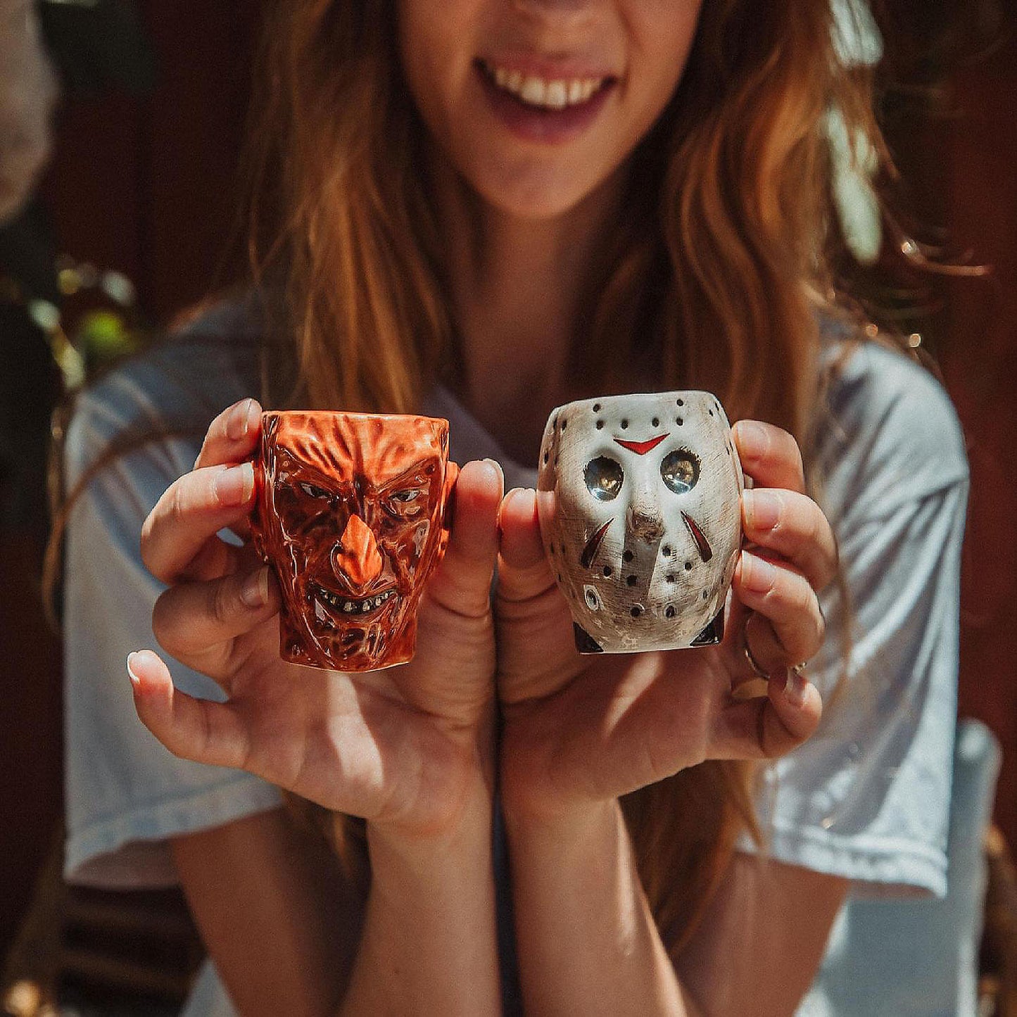 Freddy vs. Jason Faces 4-Ounce Sculpted Ceramic Mini Mugs Set of 2 | USA Decoration®