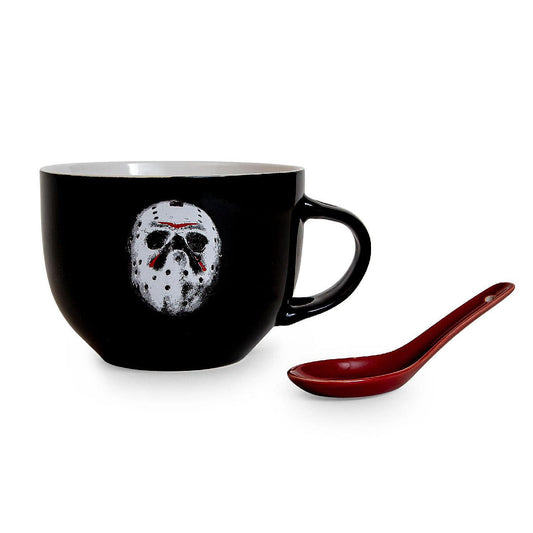 Friday the 13th Jason Voorhees Ceramic Soup Mug With Spoon Holds 24 Ounces | USA Decoration®