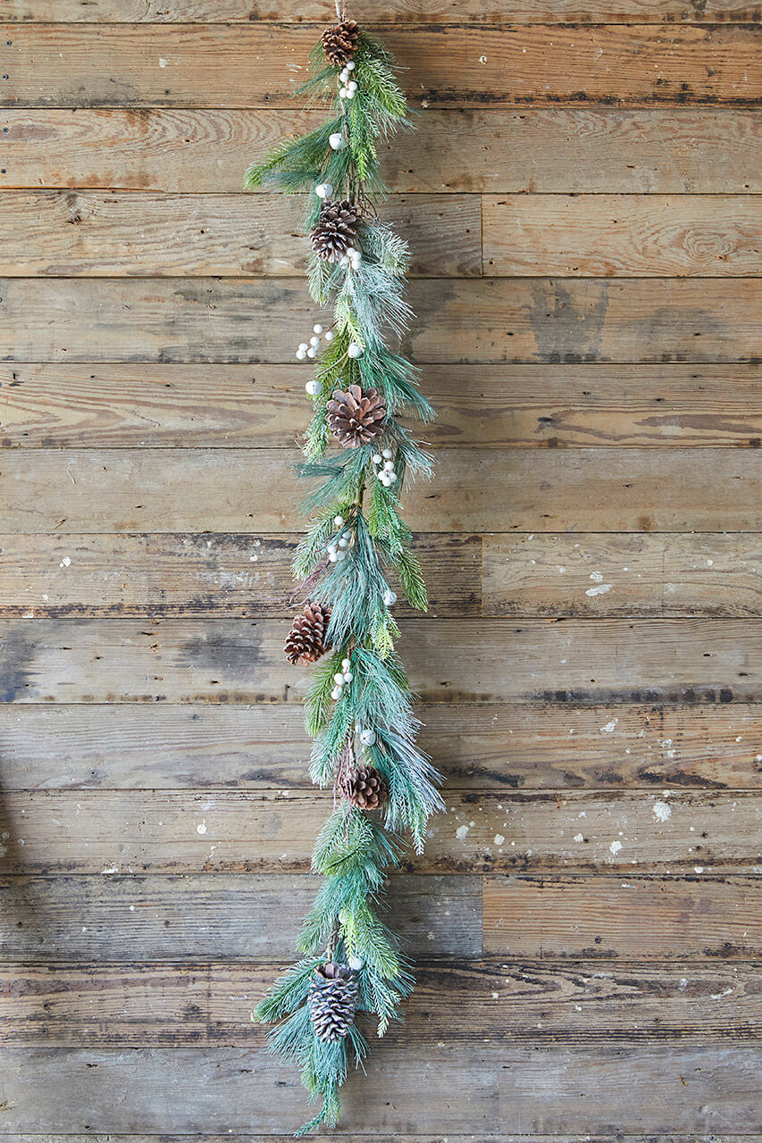 6’ Pine Berry Bell Garland Elegant Holiday Greenery with Festive Berries and Jingle Bells