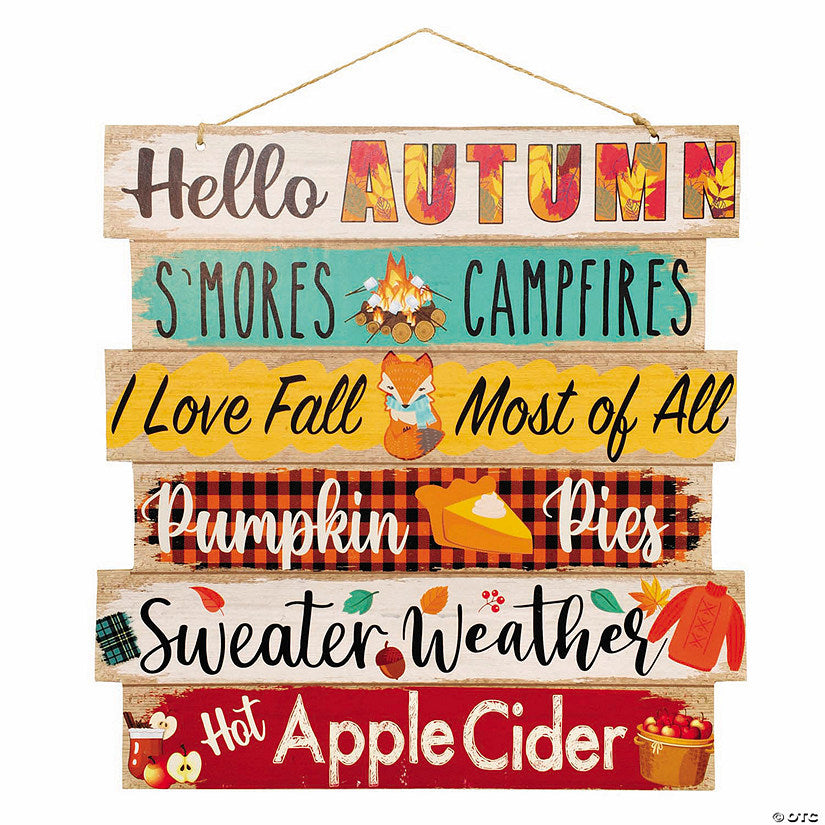 Each: 11-1/2" Hello Autumn Fall Greetings Sign Wood Wall Decoration | USA Decoration®