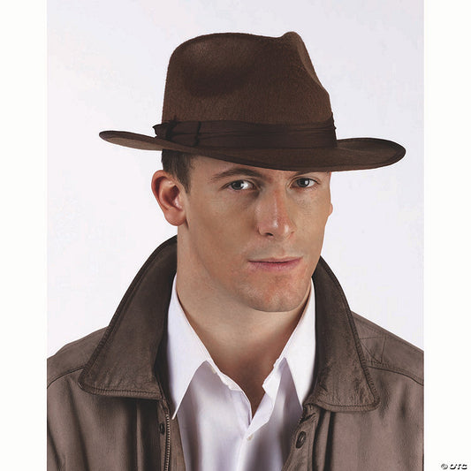 1 Piece(s): Adults Brown Polyester Fedora Hat with Brown Ribbon Costume Accessory | USA Decoration®