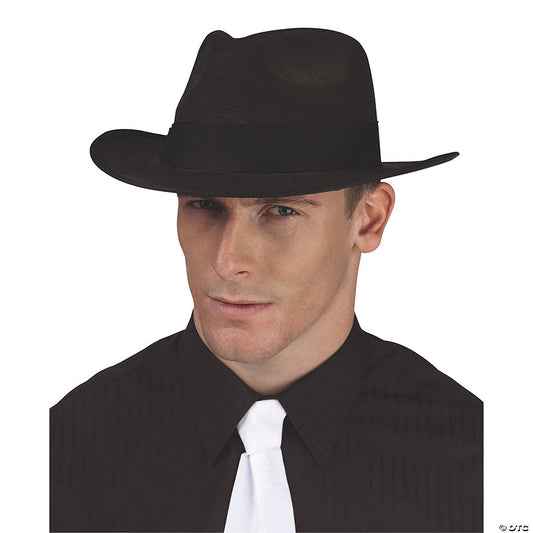 1 Piece(s): Adults Black Polyester Fedora Hat with Black Ribbon Costume Accessory | USA Decoration®