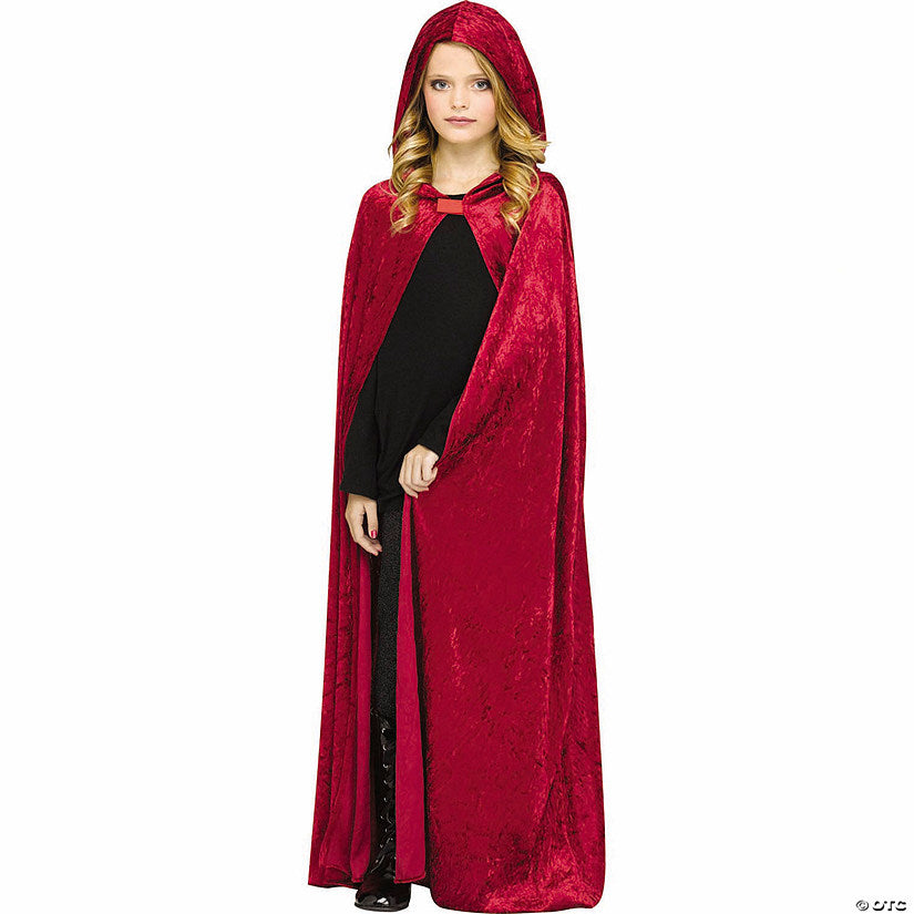 Kids Red Velour Hooded Cape Costume Accessory - One Size | USA Decoration®