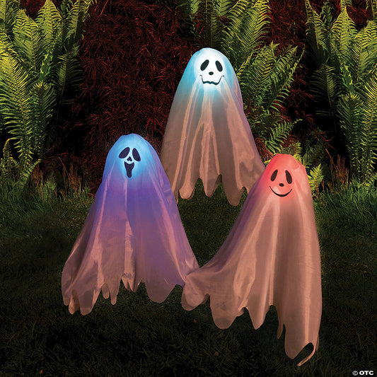 Color-Changing Ghosts on Posts Halloween Yard Decoration - 3 Pc. | USA Decoration®