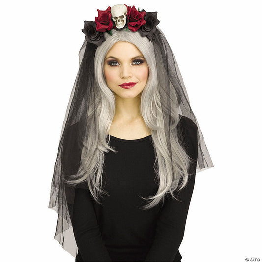 Each: Adults Skull & Roses Horror Bridal Veil Headband - One Size | USA Decoration®