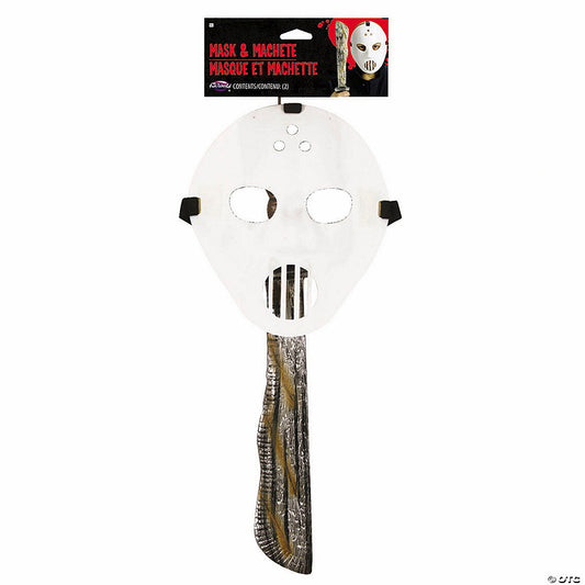 1 Set(s): Adults White Hockey Mask & Machete Set Costume Accessories | USA Decoration®