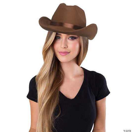 1 Piece(s): Adults Brown Flocked Polyester Cowboy Hat with Hatband Costume Accessory | USA Decoration®
