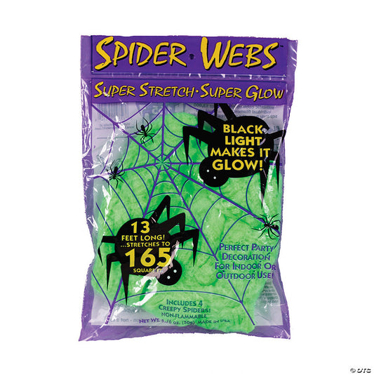 165 Sq. Ft. Super Stretch Glowing Green Spider Web Decoration | USA Decoration®