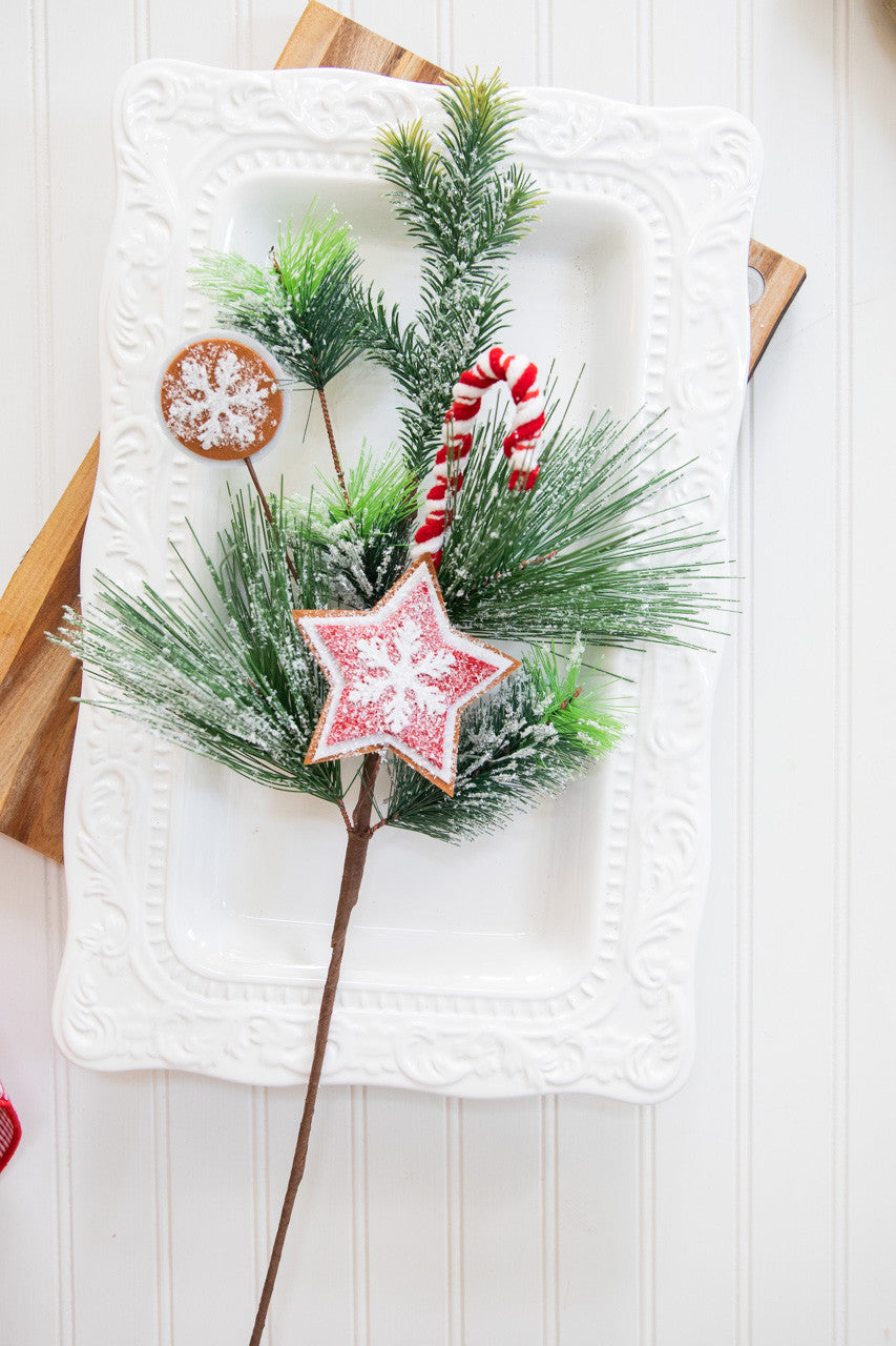 26? Gingerbread Cookie Pine Spray Frosted Holiday Accent