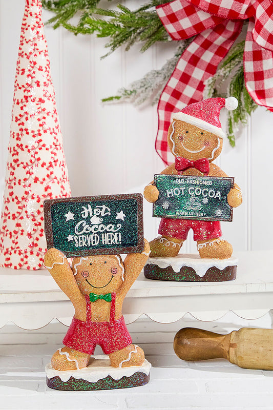 9.8" Resin Gingerbread Man Holding Sign Festive Christmas Tabletop Decoration