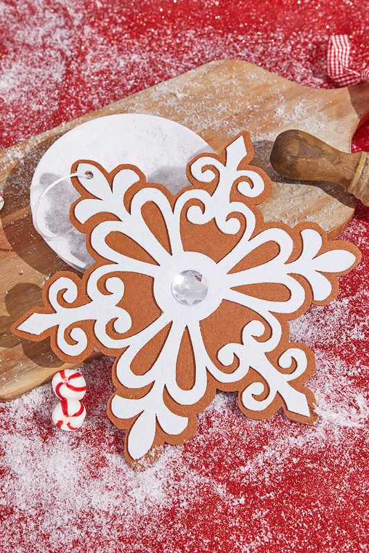 9? Gingerbread White Snowflake Ornament Cozy Holiday Tree Accent