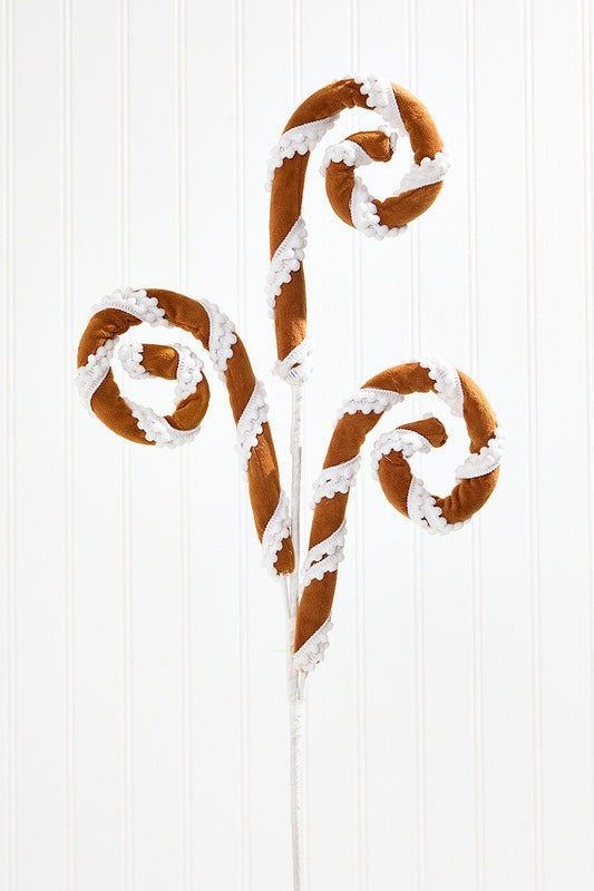 28" Gingerbread Stripe Spiral Curly Spray Festive Candy Cane Christmas Decoration for Trees, Garlands & Centerpieces