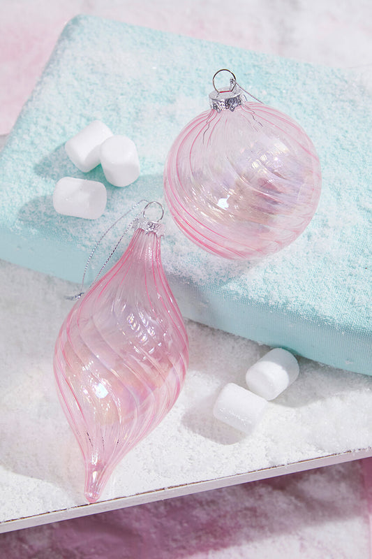 Pink Glass Swirl Ornament 4 Inch Christmas Tree Decoration