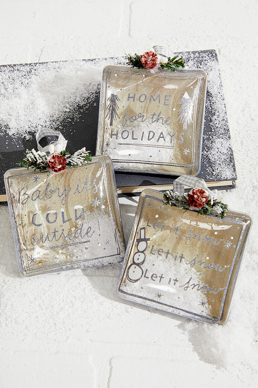 4? Square Text Glass Christmas Ornament Holiday Word Decoration