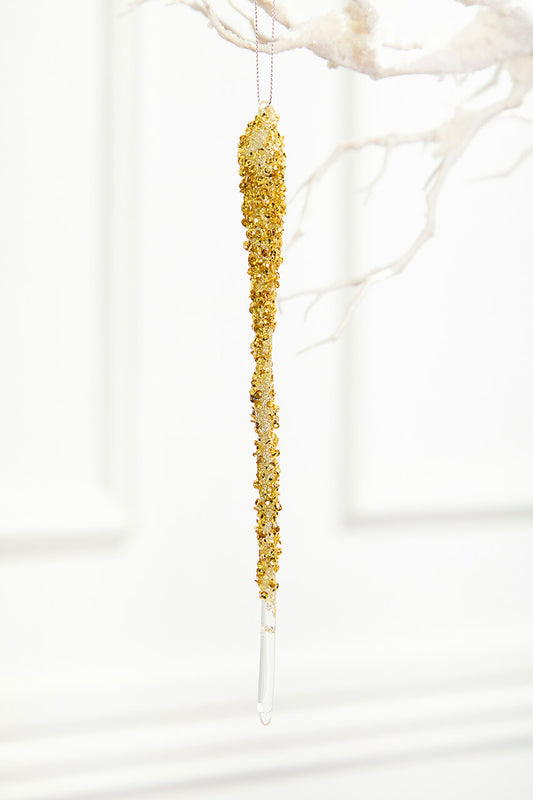 10? Gold Icicle Glass Ornament Elegant Holiday Drop Decoration