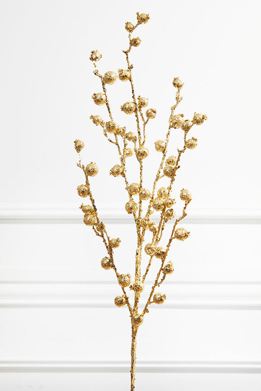 30" Mini Pomegranate Glitter Stem Gold Holiday Spray