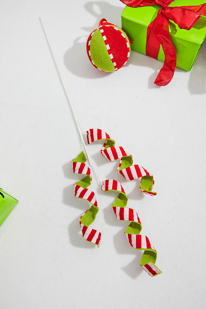 30? Double-Sided Stripe Felt Frizzy Curly Spray Peppermint Christmas Accent