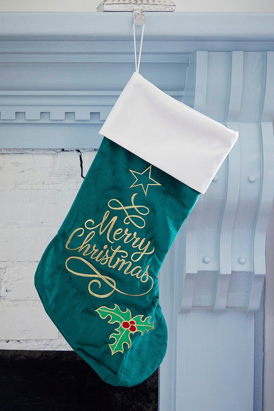Green Stocking with "Merry Christmas" Print Holiday Decoration
