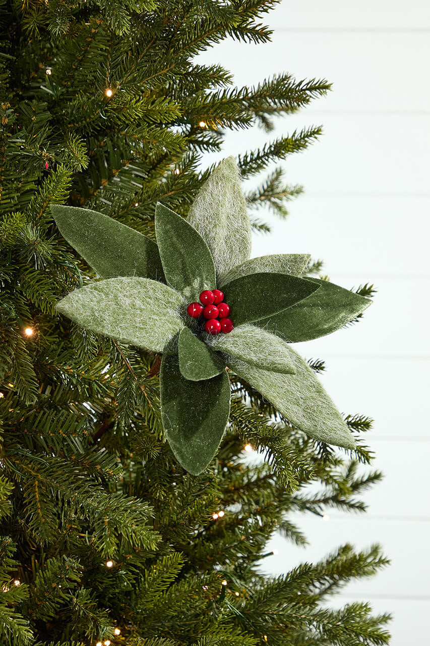 20 Inch x 13 Inch Green Wool Poinsettia Stem