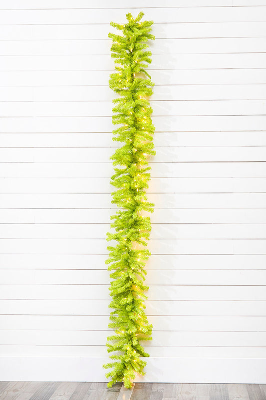 9' x 14" Lime Green LED Garland Bright Pre-Lit Greenery for Seasonal or Party Decor