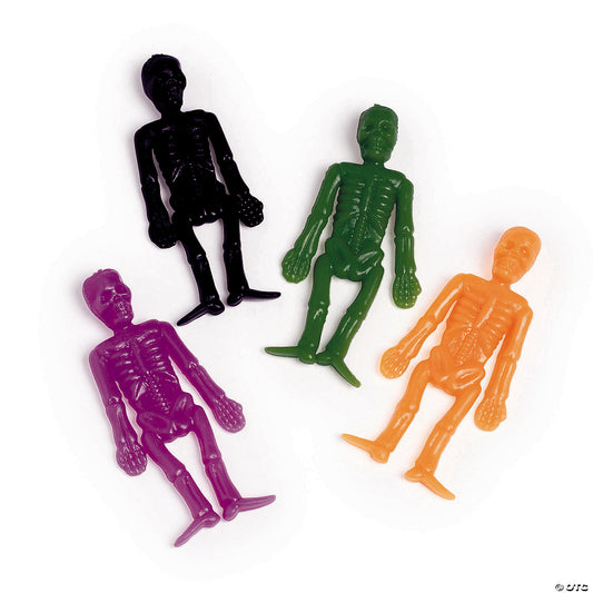 Halloween Stretch Black, Orange, Green & Purple Skeletons - 36 Pc.
