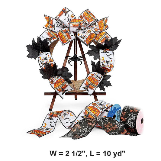 Halloween Wired Glitter Ribbon - 2.5 x 10 Yards Long for Crafting