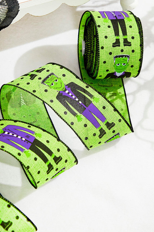 2.5" x 10 Yard Frankenstein with Dots Ribbon for Fun and Spooky Halloween Décor