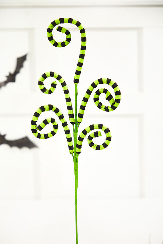 26" Green and Black Striped Curly Spray Bold Decorative Accent