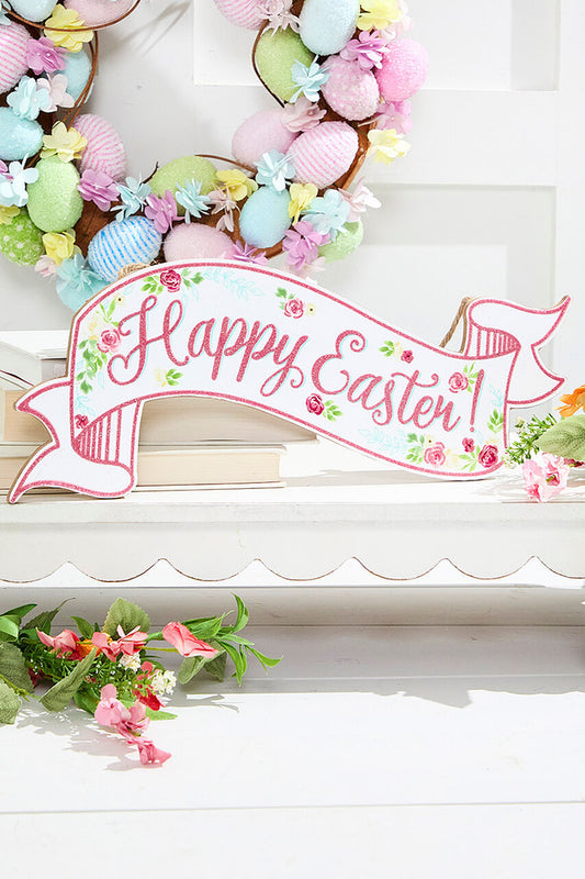 15” Glitter "Happy Easter" Banner Sign Sparkling Spring Wall or Party Decoration