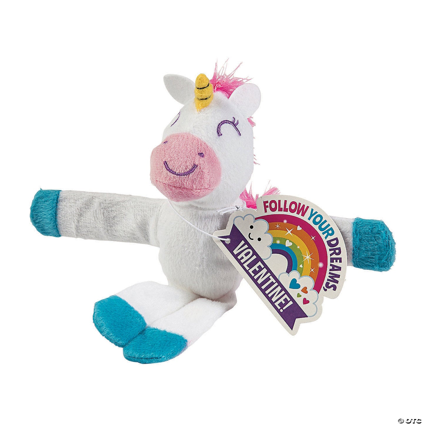 Hugging Stuffed Unicorn Slap Bracelets Valentine Exchanges with Card for 12