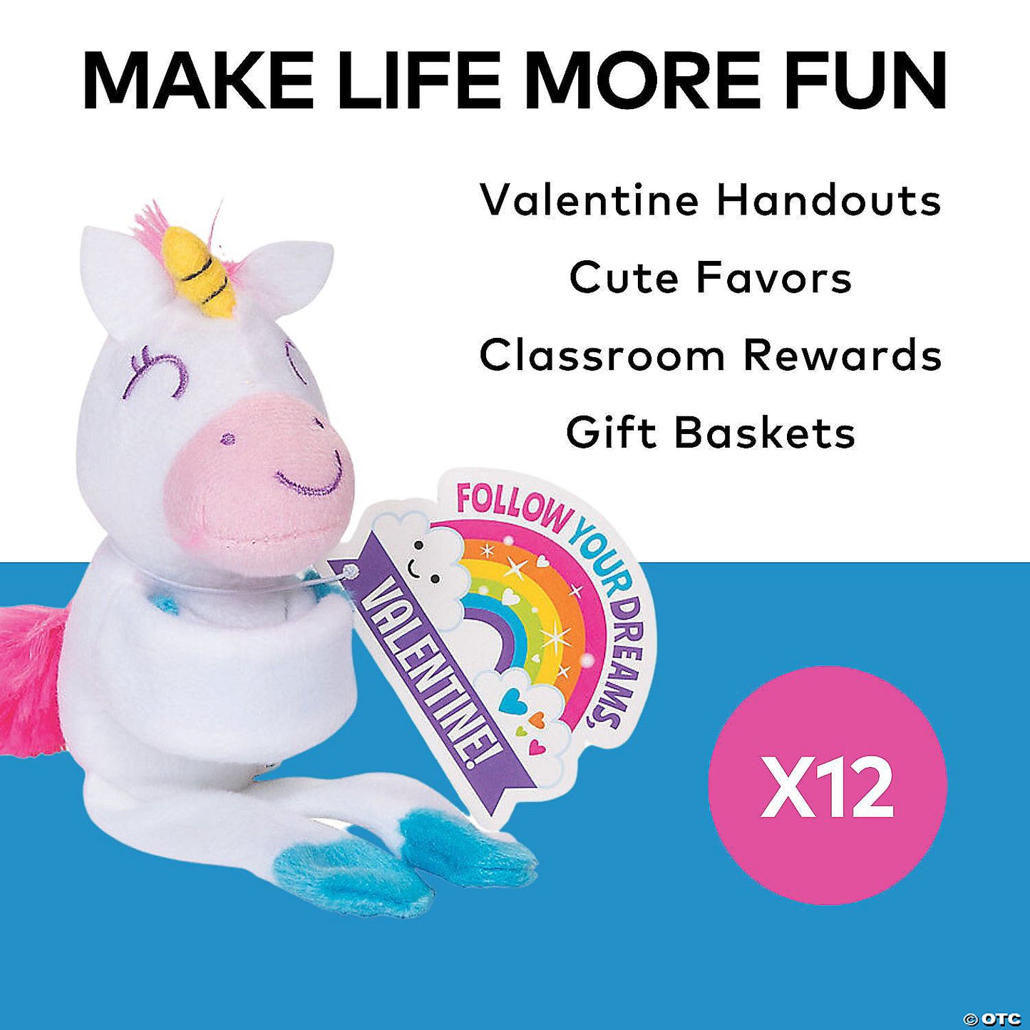 Hugging Stuffed Unicorn Slap Bracelets Valentine Exchanges with Card for 12 | USA Decoration®