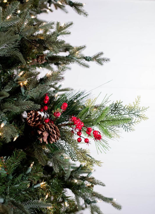 25" Iced Mixed Pine Berry Cone Spray Artificial Frosted Christmas Floral Stem