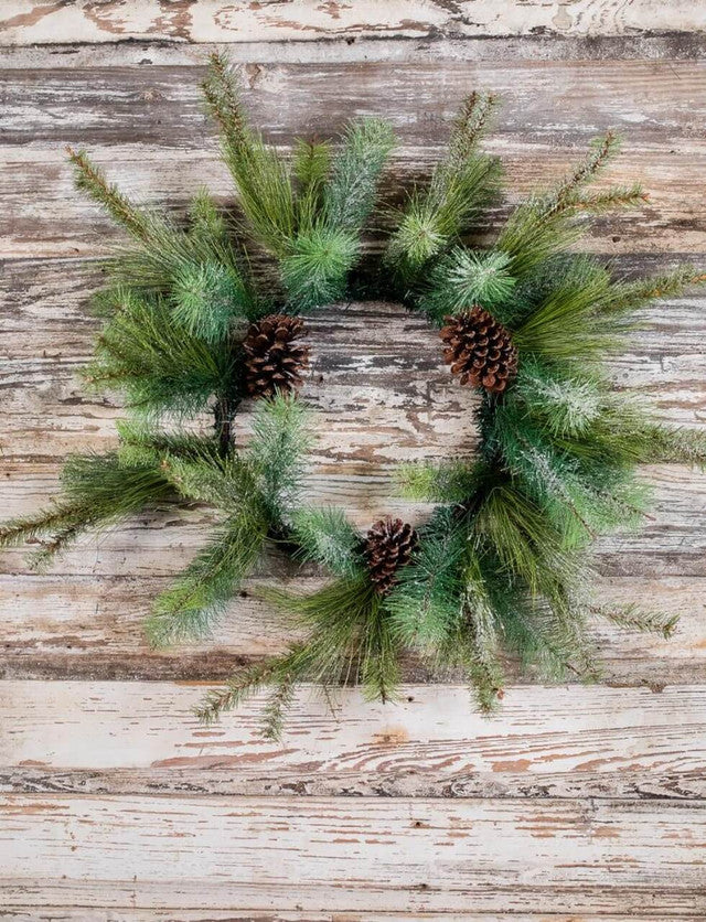 24” Iced Pine Wreath Frosted Winter Pine Door & Wall Decor