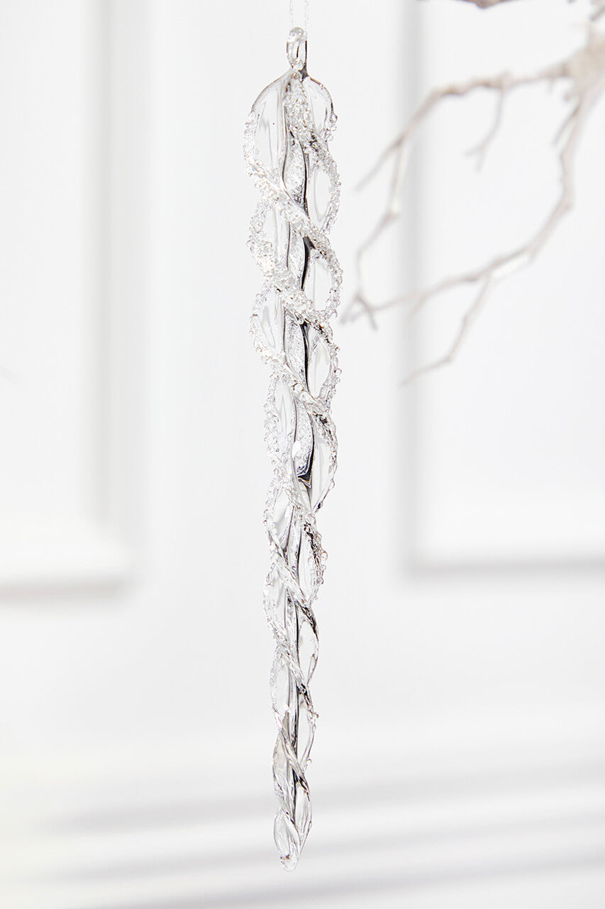 Glass Icicle Ornament 9 Inch Medium Clear Hanging Decoration