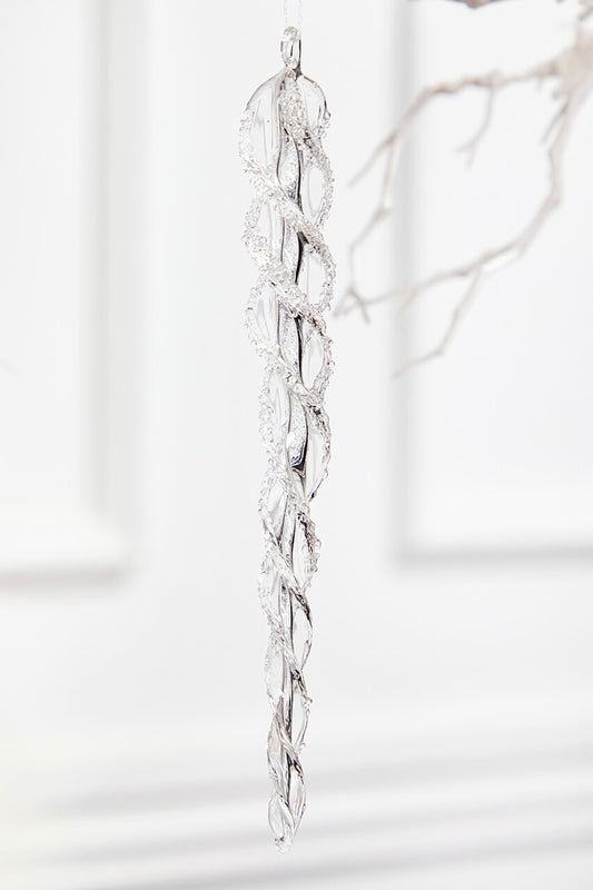 Glass Icicle Ornament 9 Inch Medium Clear Hanging Decoration