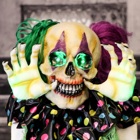 Haunted Hill Farm 7.8" Talking Groundbreaker Clown with Flashing Green Eyes, Battery-Operated