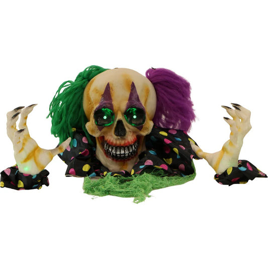 Haunted Hill Farm 7.8" Talking Groundbreaker Clown with Flashing Green Eyes, Battery-Operated