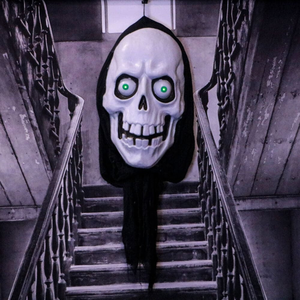 Haunted Hill Farm 2.5-ft Hanging Moaning Lighted Skull Animatronic