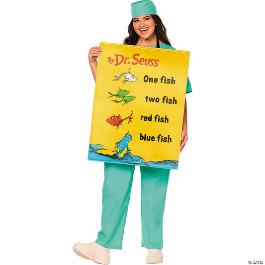 Adults QUIK CHANGE™ Dr. Seuss™ One fish, two fish, red fish, blue fish Book Cover Costume -One Size | USA Decoration®